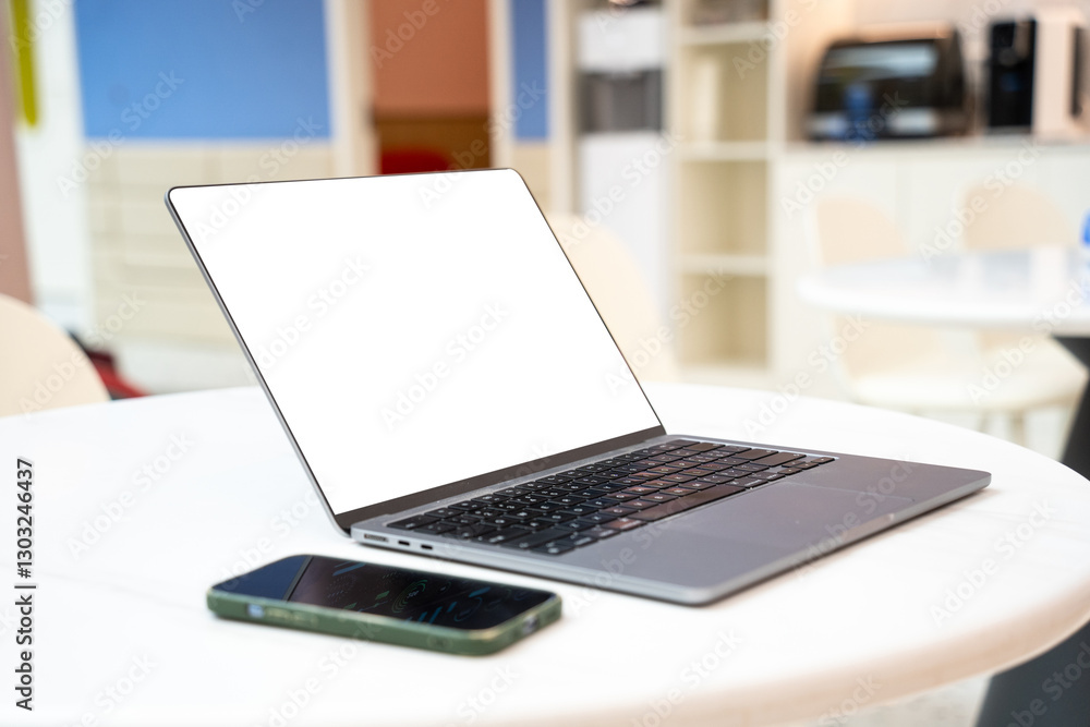 laptop with blank screen on desk laptop with blank screen on desk