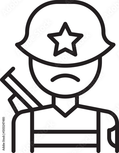 Soldier icon with a sad expression line icon