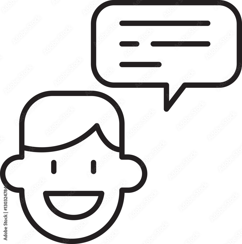 Smiling person with speech bubble illustration line icon Smiling person with speech bubble illustration line icon