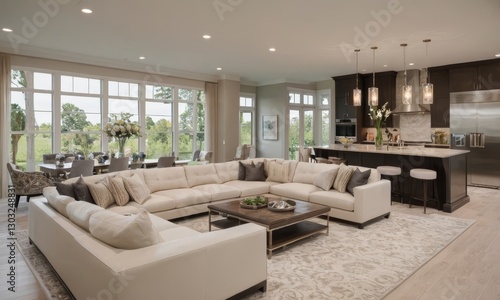 Wallpaper Mural Bright and spacious living room with open kitchen concept showcasing modern interior design Torontodigital.ca