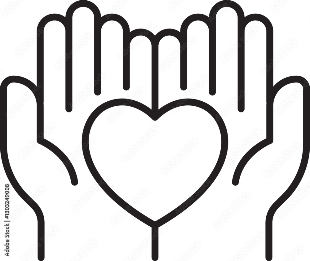 Fototapeta premium Hands holding a heart symbol line icon