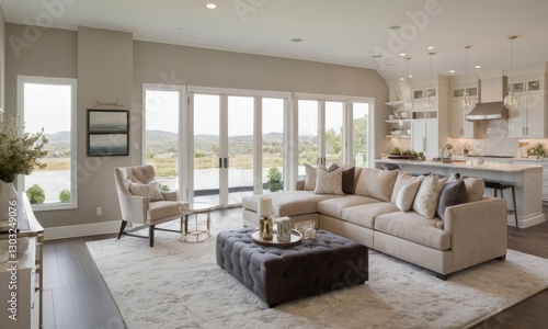 Elegant open-concept living space with modern design elements and natural light