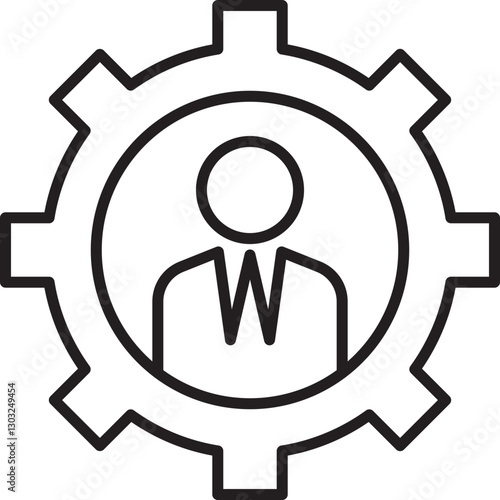 Business management icon with gear design line icon