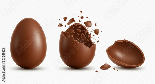Chocolate Easter Egg Whole, Cracked, and Broken in Stages
