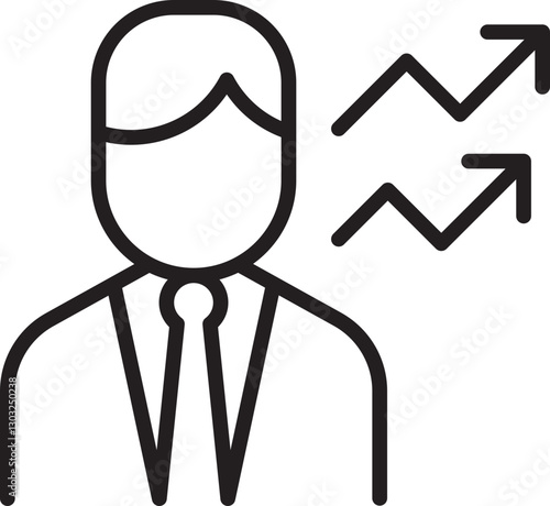 Businessman with growth indicators line icon