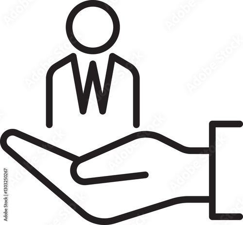 Hand holding person icon representation line icon