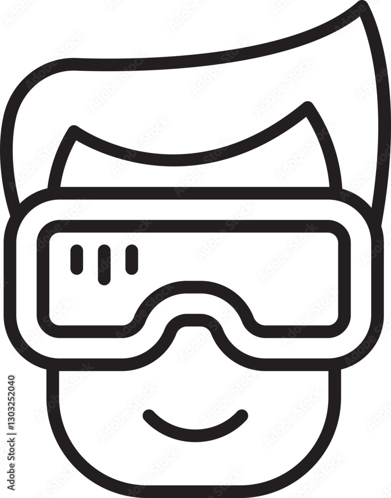 Cartoon character wearing goggles line icon Cartoon character wearing goggles line icon