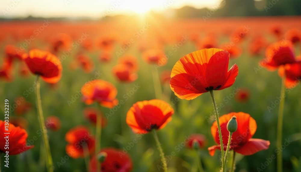 Red poppies spill across the ground in abundance, poppy, landscape Red poppies spill across the ground in abundance, poppy, landscape