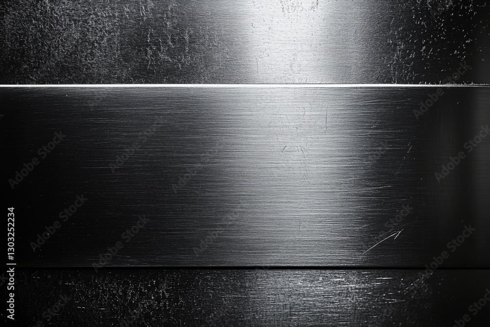 Obraz premium Brushed metal surface with horizontal texture and reflective light. Concept of industrial design, durability, and modern aesthetics.