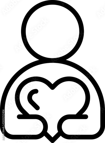 Icon of person holding a heart symbol. line icon