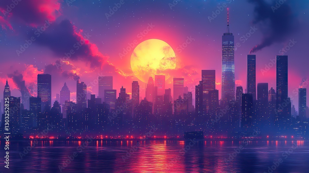 Fototapeta premium dark modern cityscape with high rise buildings city lights