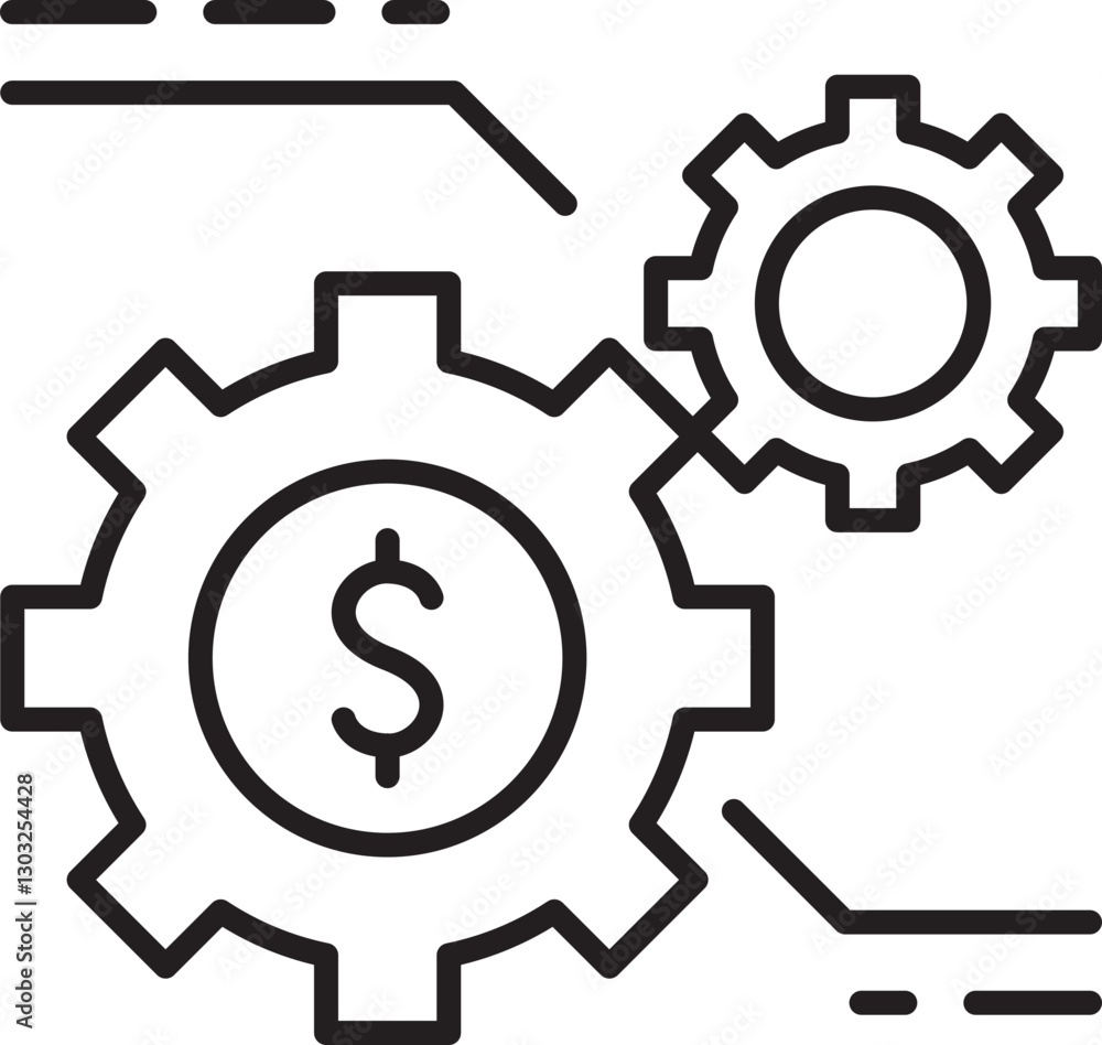 Finance gears with dollar symbol illustration line icon Finance gears with dollar symbol illustration line icon
