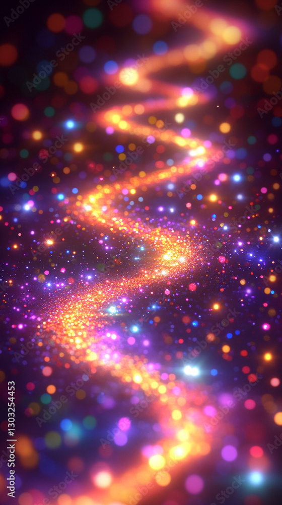 Fototapeta premium A mesmerizing journey through a vibrant network of glowing energy lines, each leading to a unique star, symbolizing destiny, choice, and infinite possibilities in a modern cosmic landscape