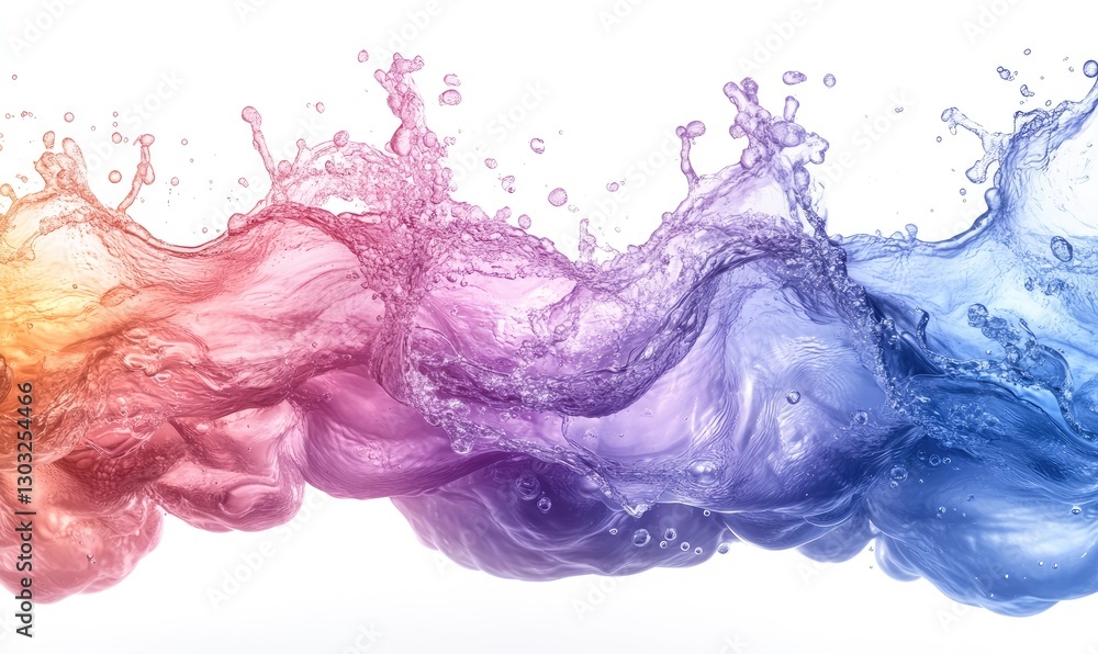 Fototapeta premium Colorful vibrant water splash art, abstract design, with gradient of mixed colors, dynamic motion, isolated against white background, showcasing a blend of hues