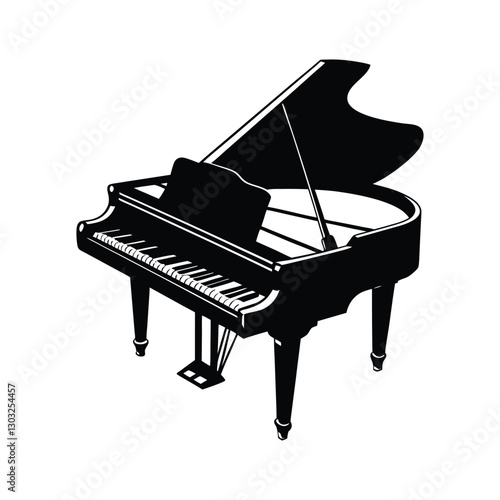 Grand piano silhouette isolated on white background