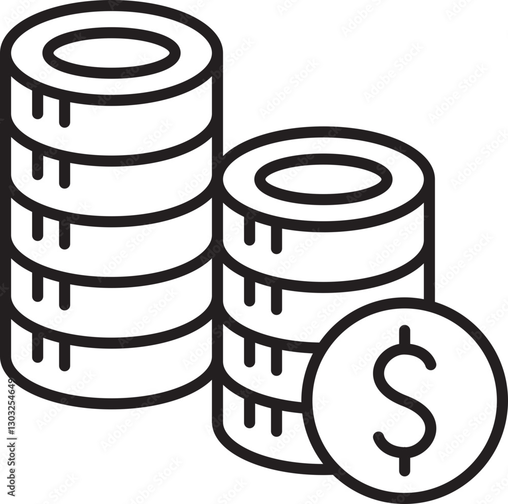 Stacks of coins and a dollar symbol line icon