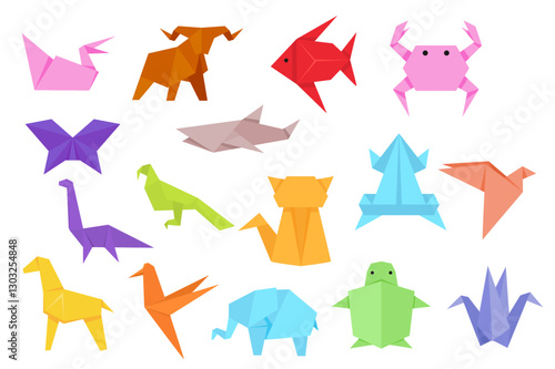 Paper Wildlife Symphony: A vibrant assortment of origami figures brings the magic of paper art to life, each one a testament to creativity and the timeless beauty of the animal kingdom.