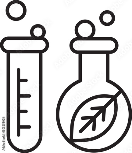 Laboratory flasks with nature elements line icon