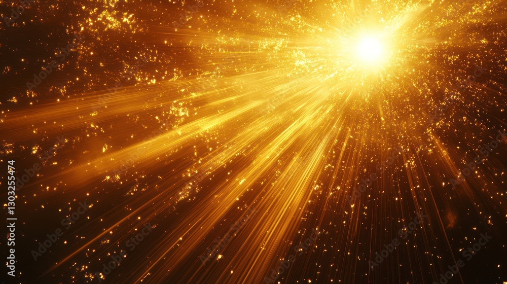 Fototapeta premium Golden light rays burst from bright center.