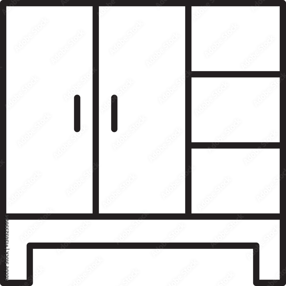 Stylized cabinet design illustration line icon Stylized cabinet design illustration line icon