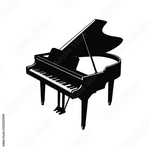 Grand piano silhouette isolated on white background
