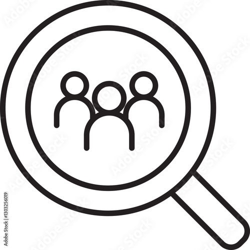 Magnifying glass over people icons line icon