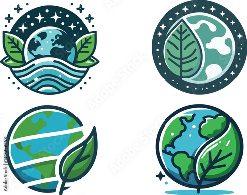 Earth with leaf icon, World Environment Day, concept of saving the planet – vector