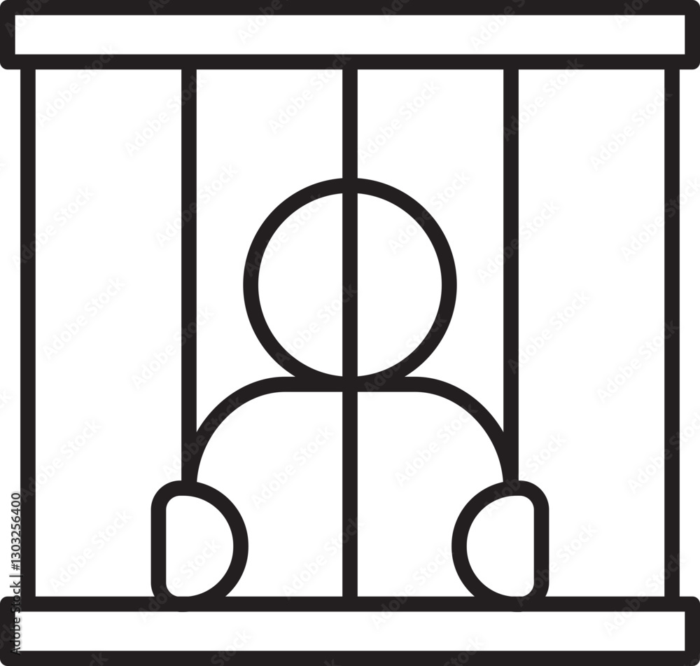 Prisoner behind bars illustration line icon Prisoner behind bars illustration line icon