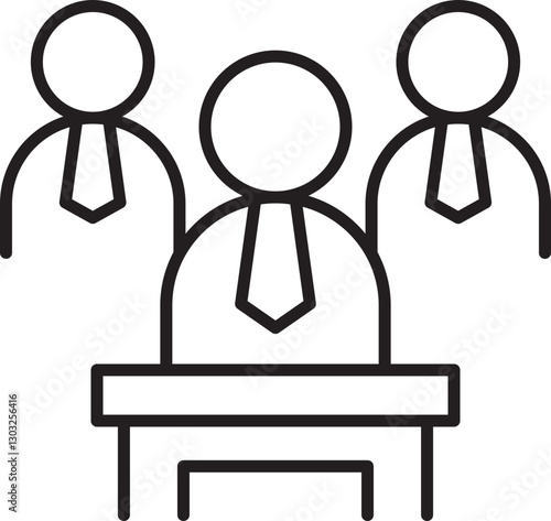 Business meeting illustration with attendees. line icon
