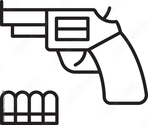 Revolver and ammunition illustration line icon