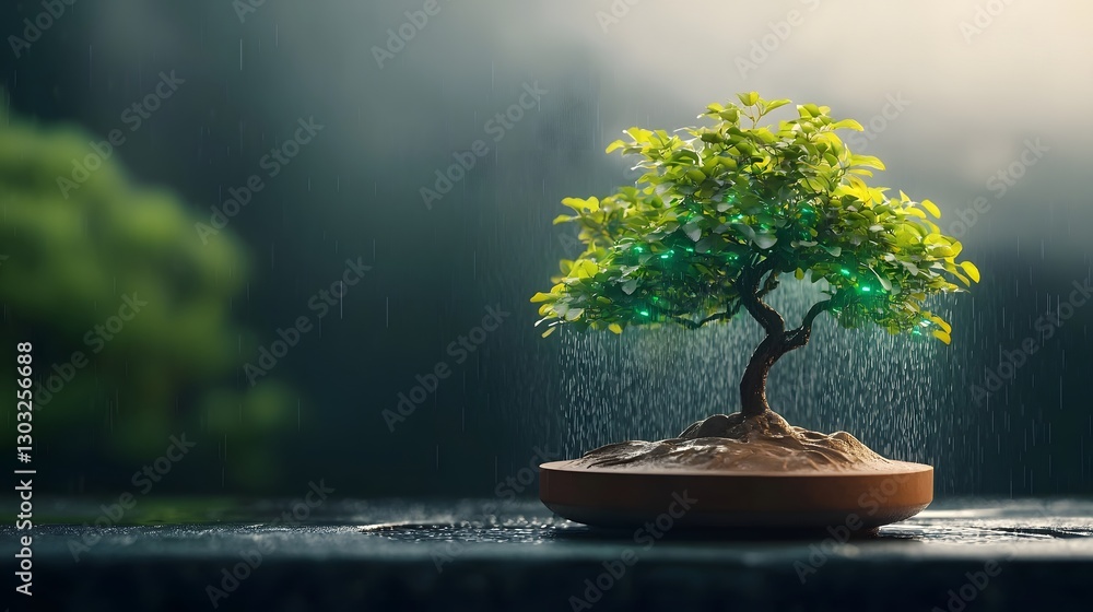 Innovative hybrid tree with branches that store and display rainwater showcasing a sustainable and eco friendly solution for water conservation and green technology Innovative hybrid tree with branches that store and display rainwater showcasing a sustainable and eco friendly solution for water conservation and green technology