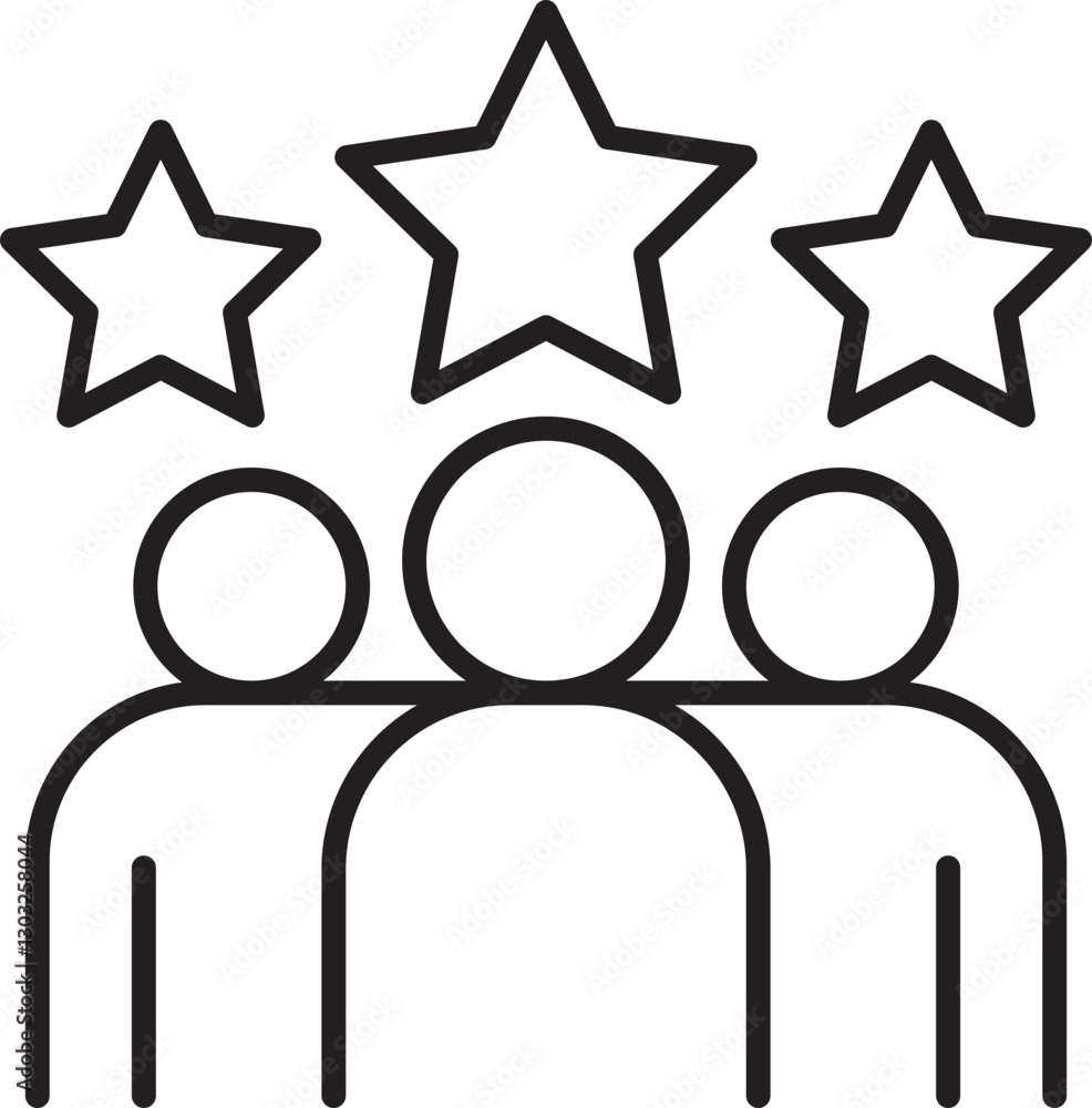 People with stars representing achievement line icon People with stars representing achievement line icon
