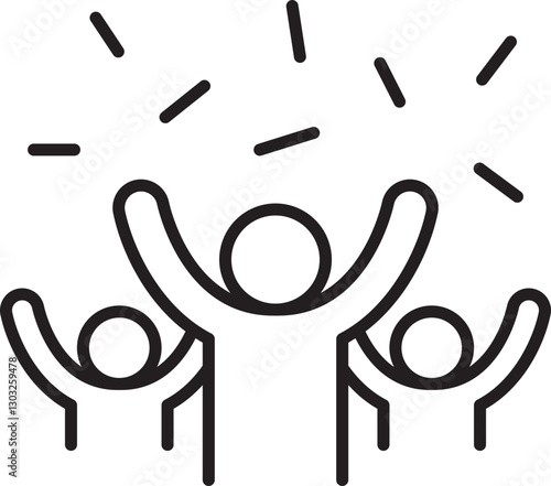 Celebration with raised hands and excitement line icon