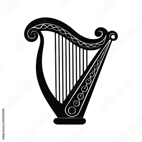 Harp silhouette isolated on white background