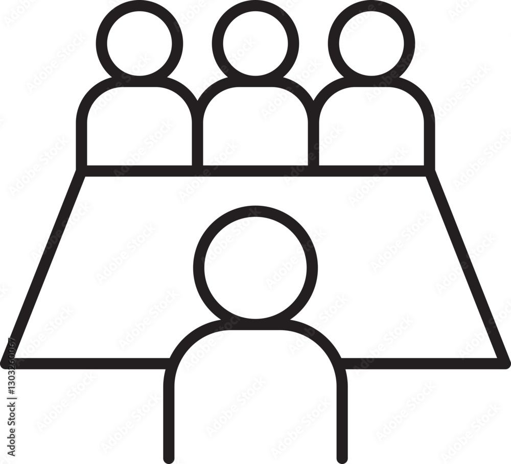 Office meeting illustration with participants line icon Office meeting illustration with participants line icon