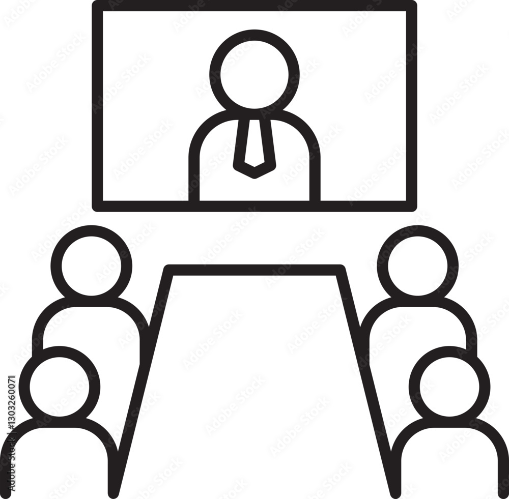 Fototapeta premium Virtual meeting with participants and presenter line icon