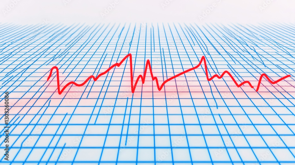 Fototapeta premium Abstract Red Line Graph Over Blue Grid Background
