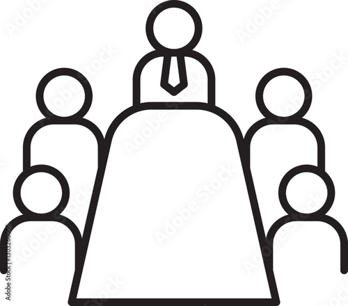 Meeting room with a presenter and attendees line icon