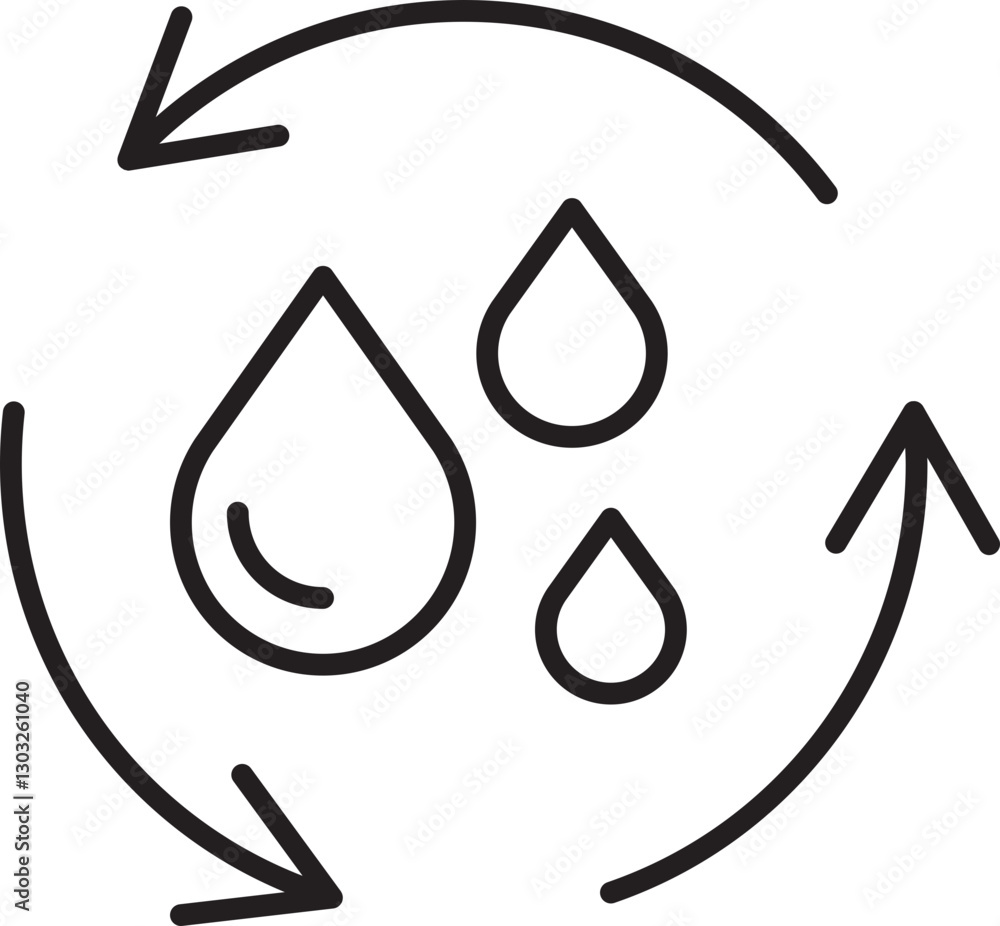 Water droplet recycling symbol line icon Water droplet recycling symbol line icon
