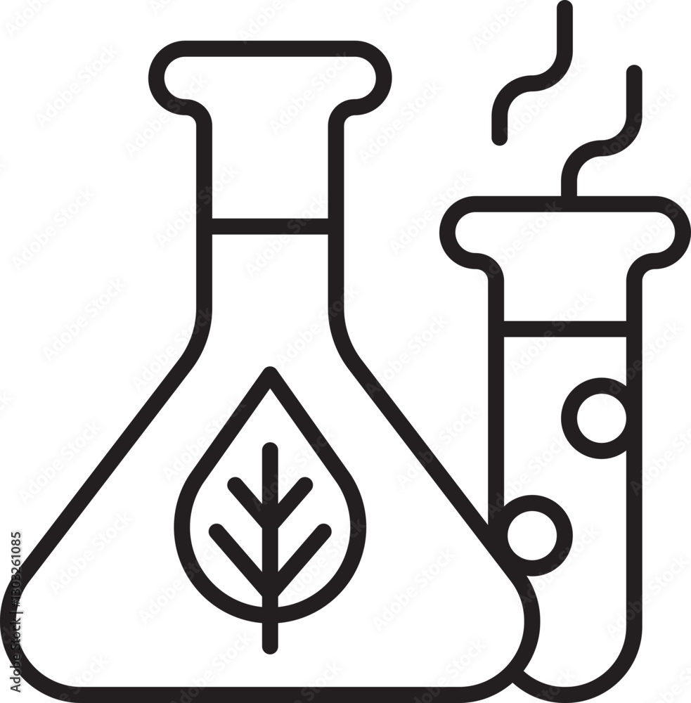 Laboratory glassware with leaf design line icon Laboratory glassware with leaf design line icon