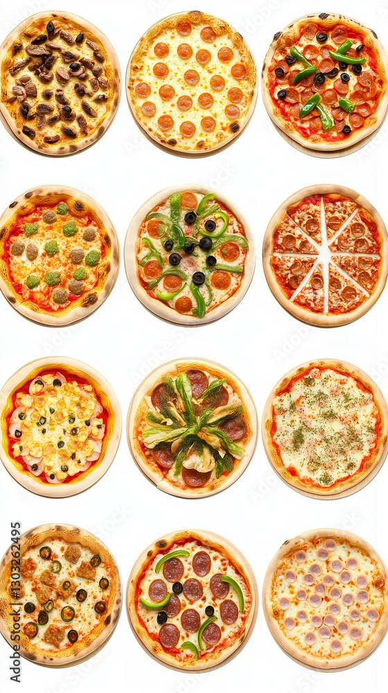 Frische Pizza-Variationen mit unterschiedlichen Belägen und Toppings

