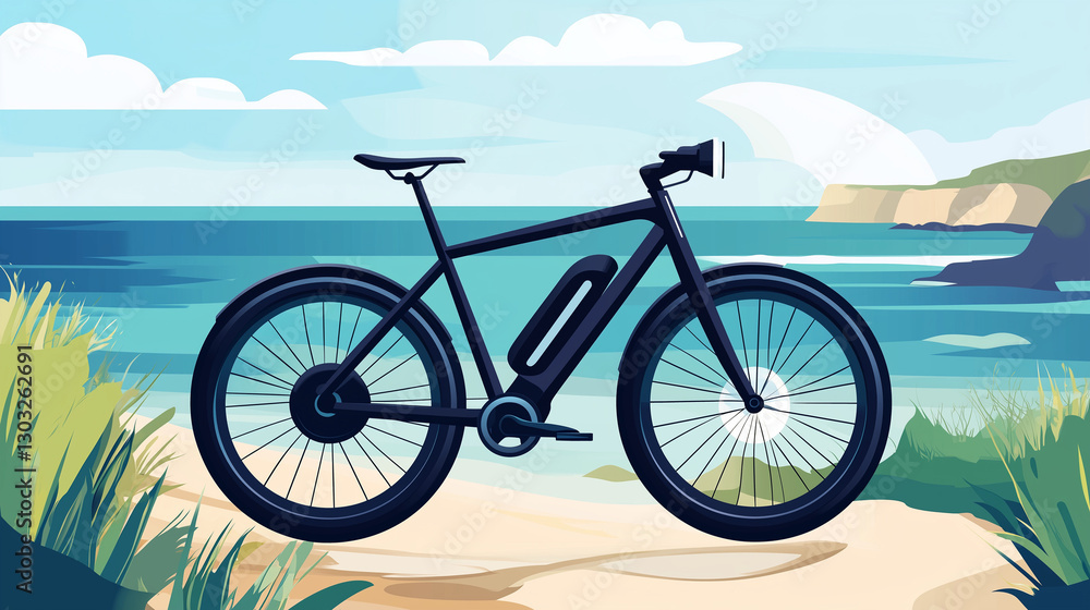 Fototapeta premium Bicycle by the Water with Scenic Landscape