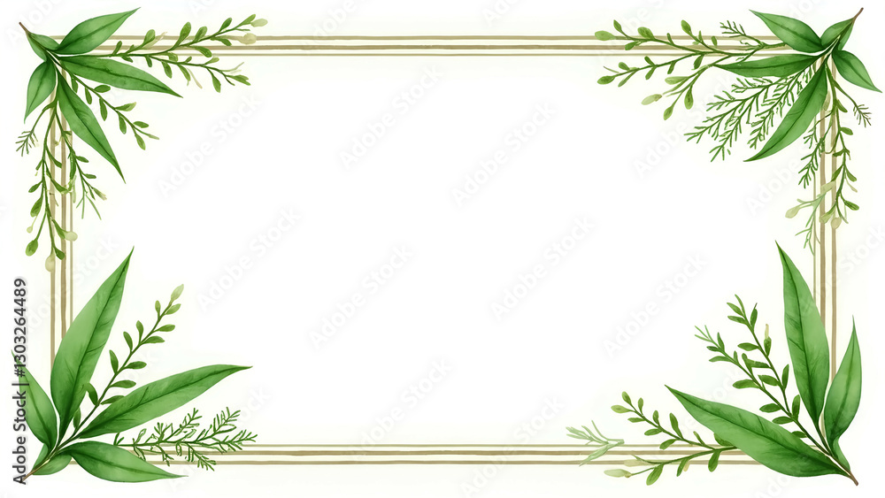 Fototapeta premium watercolor green herbs frame plant art