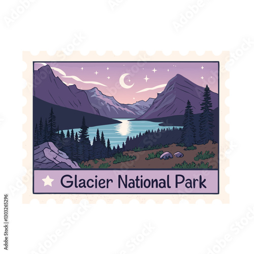  Glacier National Park Souvenir Postage Stamp Vector