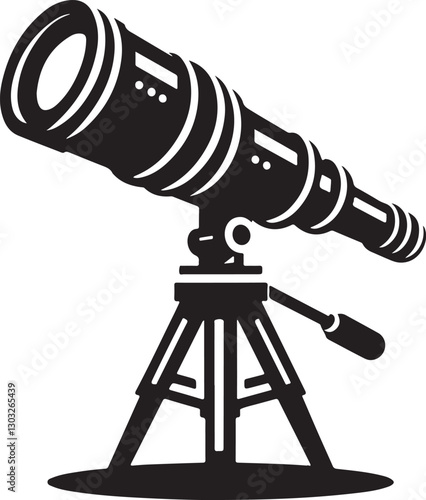 Telescope silhouette icon. Representing astronomy, space exploration, and scientific observation. Vector EPS file for stargazing, research, and educational purposes.
