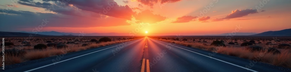 Fototapeta premium Desolate asphalt stretches into the fading light, landscape, nature, stillness