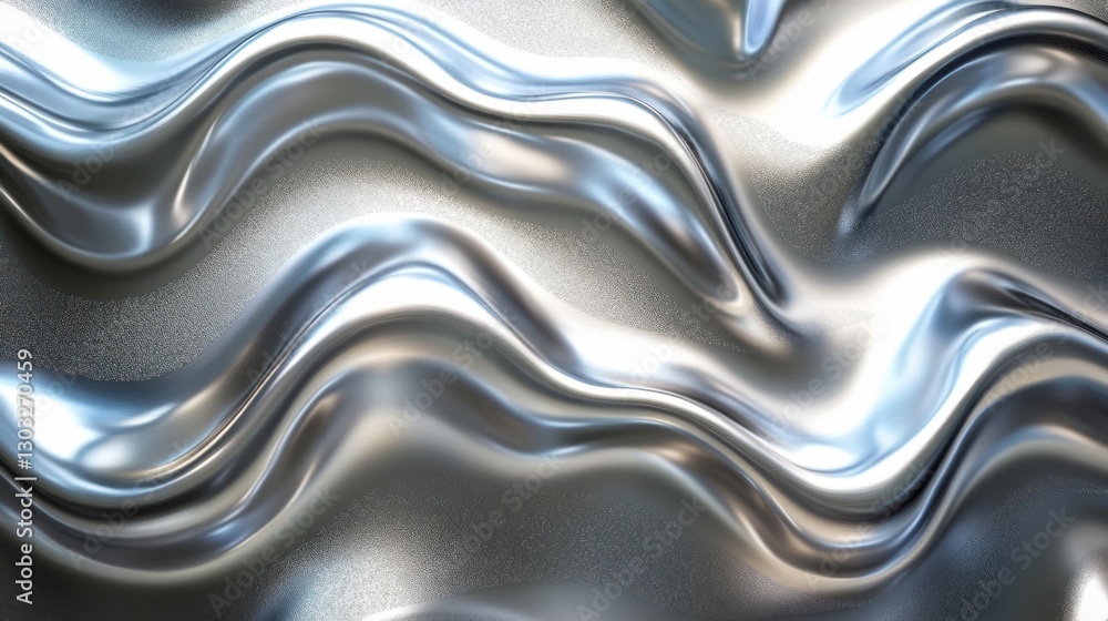 Fototapeta premium Abstract silver liquid metal wavy texture.