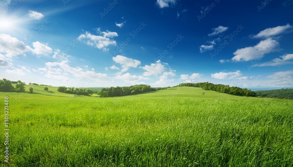 a green meadow on a sunny day with a blue sky place for text a green meadow on a sunny day with a blue sky place for text