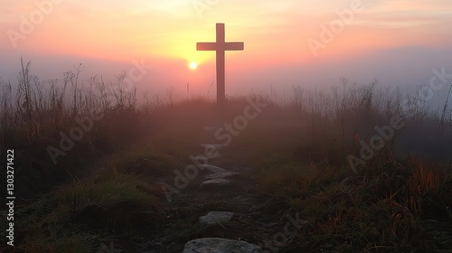 horrors of war silhouette of the cross in the middle of the fog