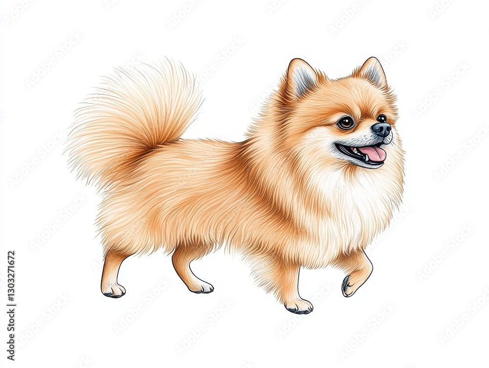 Obraz premium Cheerful Pomeranian dog walking in a bright, clean environment with playful energy